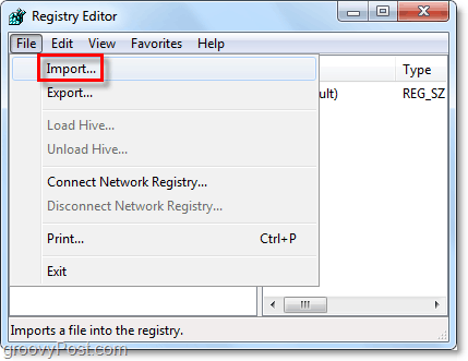 importazione del registro in Windows 7 e Vista