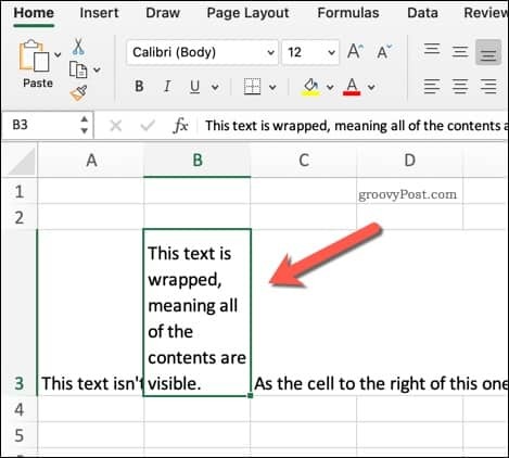 Esempio di testo a capo in Excel