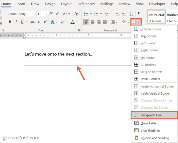 Inserisci una linea orizzontale in Word