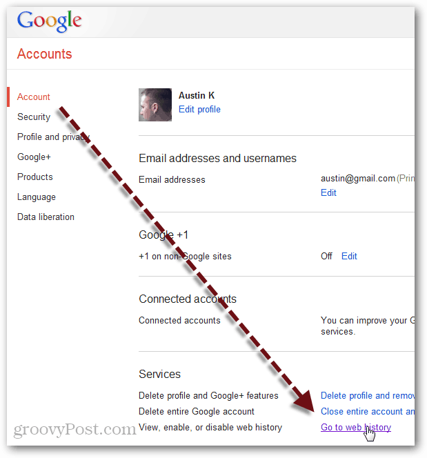 rimuovere la cronologia web in modo permanente dall'account Google