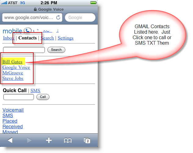 Elenco dei contatti di Google Voice Mobile