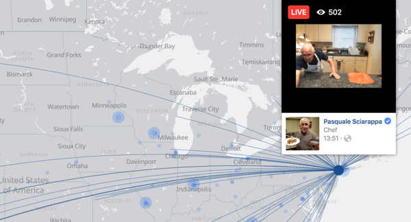 La mappa di Facebook Live consente agli utenti di trovare facilmente trasmissioni video in diretta in tutto il mondo.