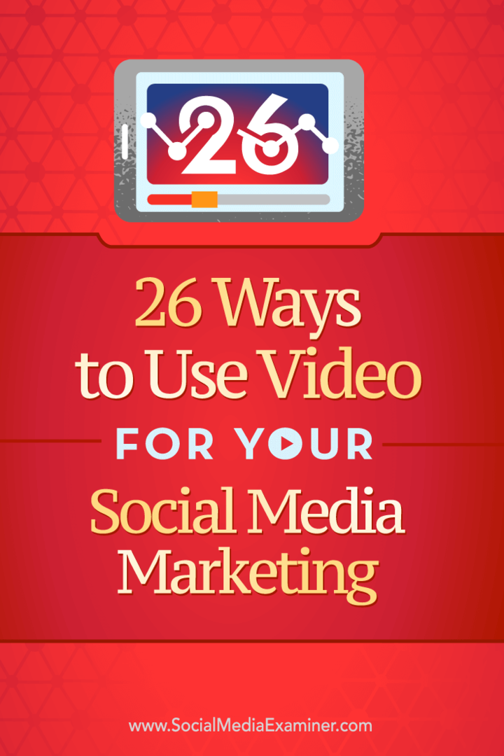 Suggerimenti su 26 modi in cui puoi utilizzare i video nel tuo social marketing.