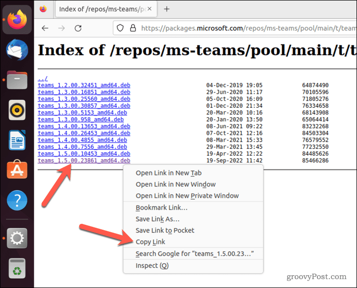 Copia il collegamento per il file .deb di Microsoft Teams su Ubuntu