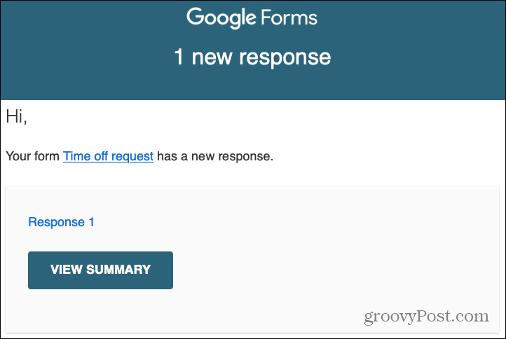 Avviso e-mail di risposta di Google Forms
