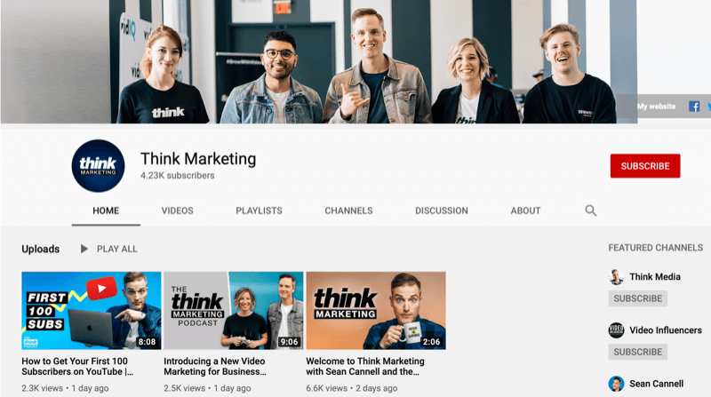 Pagina canale YouTube per Think Marketing