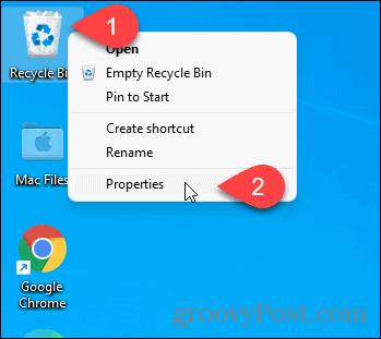 Ottieni le proprietà del Cestino utilizzando l'icona del desktop in Windows 11