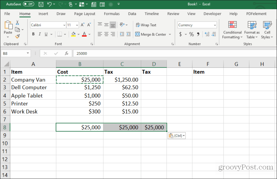 copia una cella a molte in Excel
