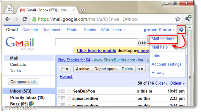 apri le impostazioni della posta di Gmail
