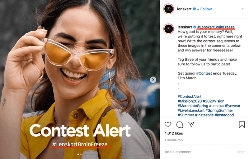 esempio di post del concorso Instagram che include hashtag con marchio nell'immagine e nella didascalia