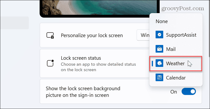 Meteo alla schermata di blocco di Windows 11