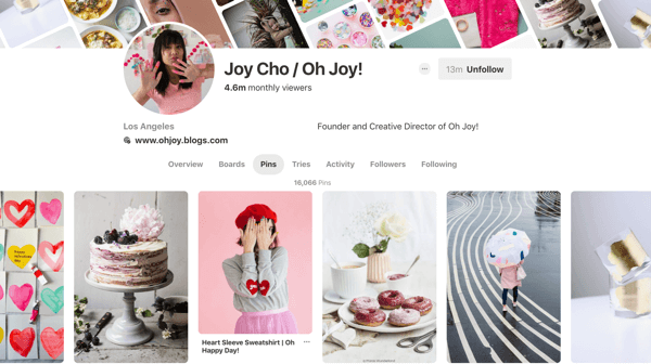 Suggerimenti su come migliorare la portata di Pinterest, esempio 6, esempio di pin Pinterest di Joy Cho