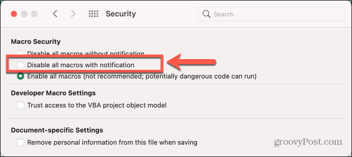 mac excel disabilita le macro con notifica