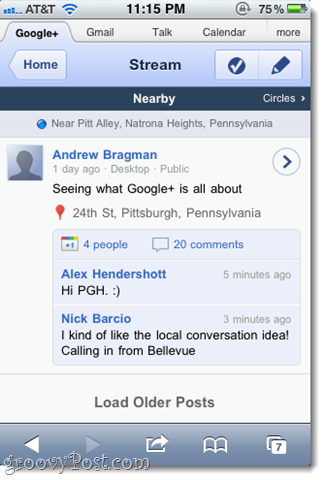 Tour delle schermate dell'app Web iPhone Google+