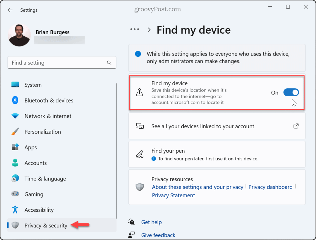 Come abilitare Trova il mio dispositivo su Windows 11