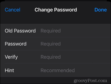 iPhone cambia la password delle note