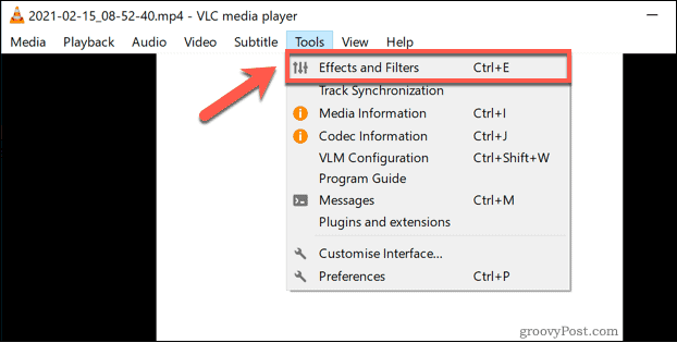Accesso al menu Effetti e filtri di VLC su Windows