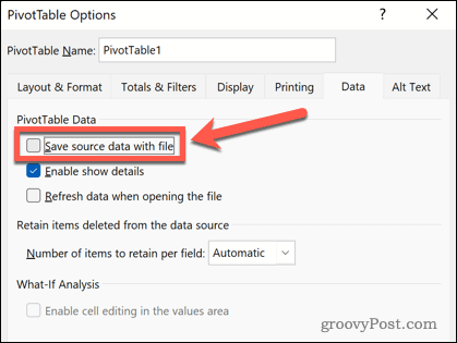 Modifica dei dati di origine della tabella pivot in Excel