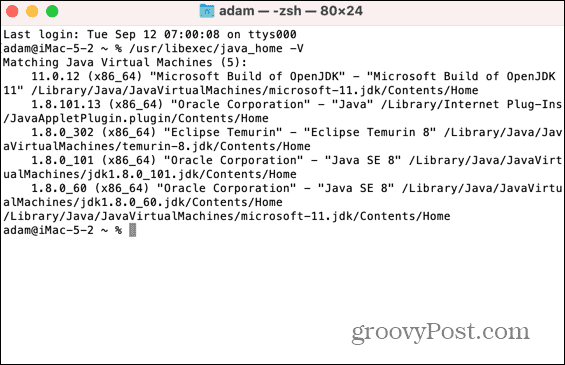 elenco mac dei jdk Java installati