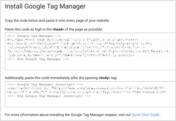 Google Tag Manager installa il codice sul sito web