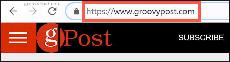 Il nome di dominio groovyPost.com nella barra degli URL di Chrome
