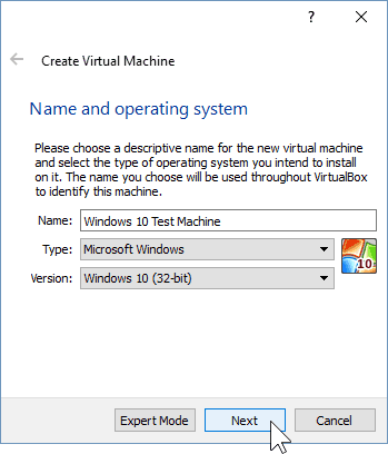 02 Assegna un nome alla nuova macchina virtuale (installazione di Windows 10)