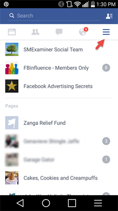 accedere alle pagine dall'app facebook