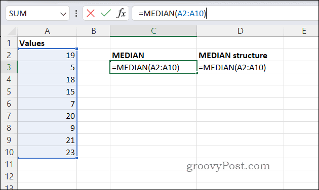 Esempio di formula MEDIANA in Excel