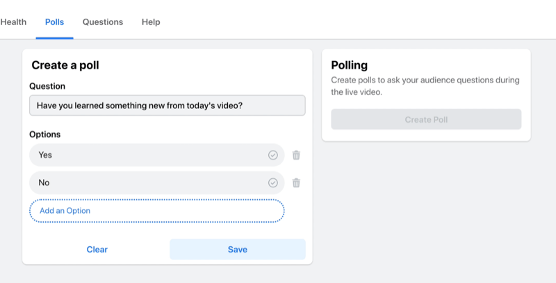 opzione di streaming live di Facebook per creare un sondaggio