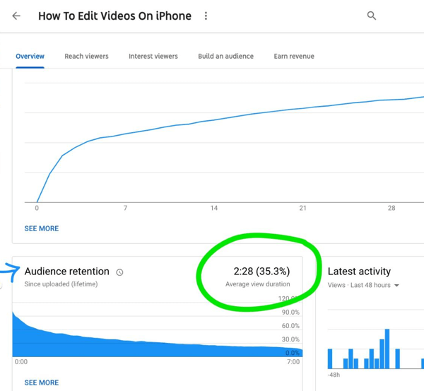 Come utilizzare una serie di video per far crescere il tuo canale YouTube, esempio grafico di fidelizzazione del pubblico per un video di YouTube