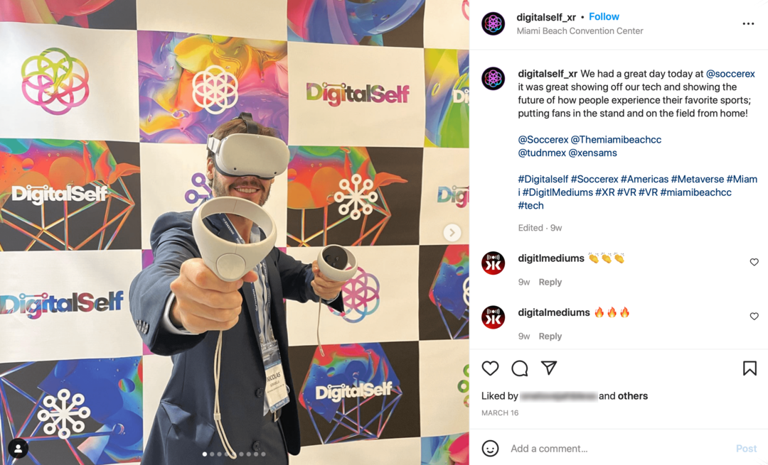 immagine del post Instagram di DigitalSelf con foto del set VR