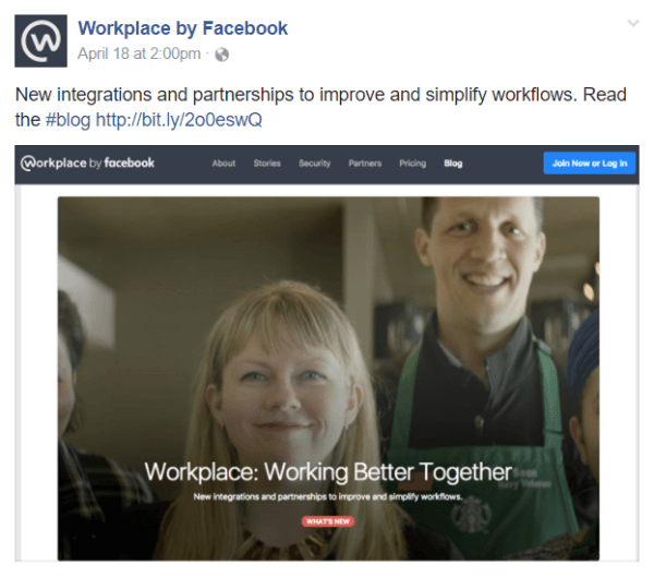 Facebook ha annunciato diverse nuove integrazioni e partnership all'interno del suo strumento di comunicazione del team di Facebook Workplace.
