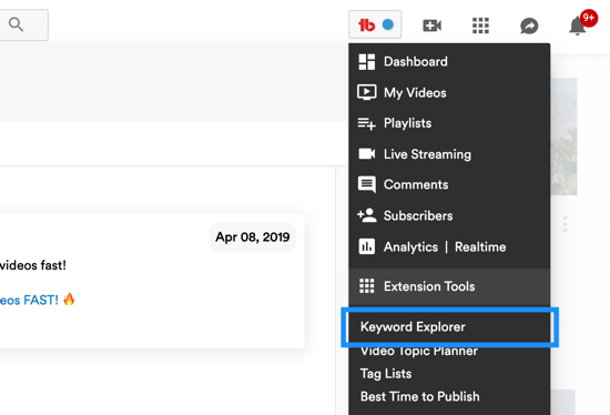 Come utilizzare una serie di video per far crescere il tuo canale YouTube, opzione di menu per lo strumento di esplorazione delle parole chiave di TubeBuddy