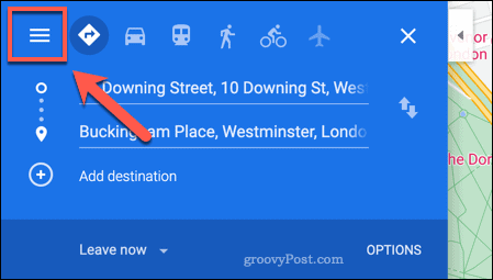 Accesso al menu di Google Maps