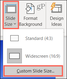 Fare clic su Dimensione diapositiva, Dimensione diapositiva personalizzata