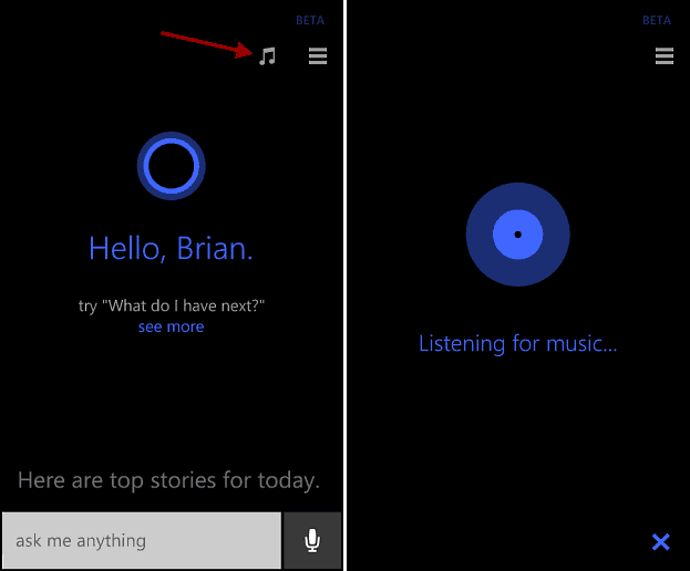 Utilizzare Cortana su Windows Phone 8.1 per identificare i brani