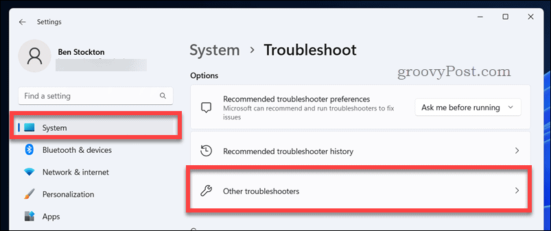 Apri il menu Risoluzione dei problemi di Windows