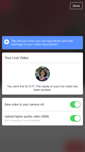 opzione video live del profilo Facebook per salvare il video