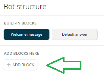 Fare clic su + Aggiungi blocco per aggiungere un nuovo blocco in Chatfuel.