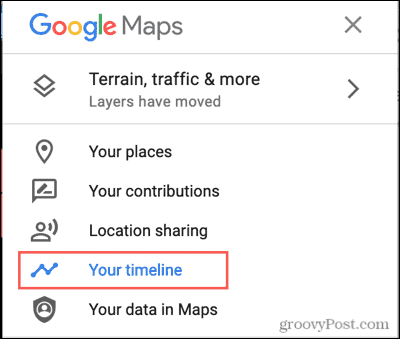 Menu di Google Maps, la tua cronologia