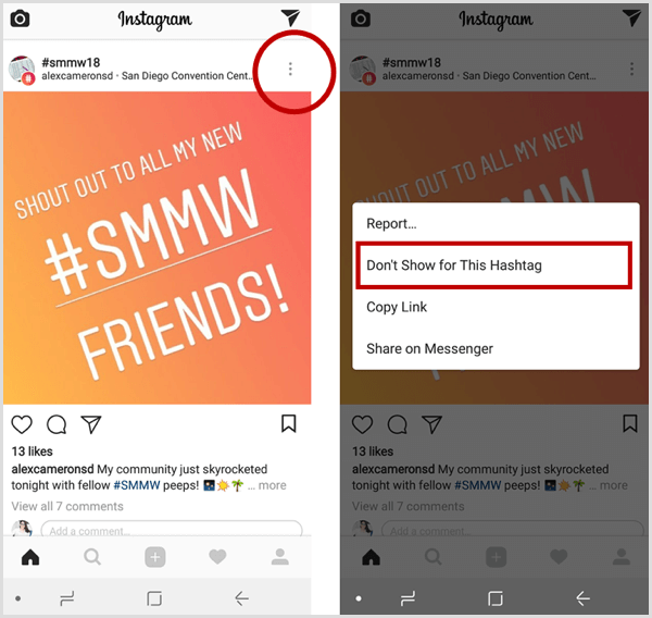 Il post di Instagram non mostra questo hashtag