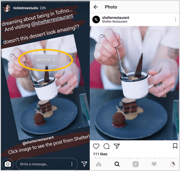 Tocca un post di Instagram ricondiviso e quindi tocca il pulsante Visualizza post per andare direttamente al post originale di quell'utente.