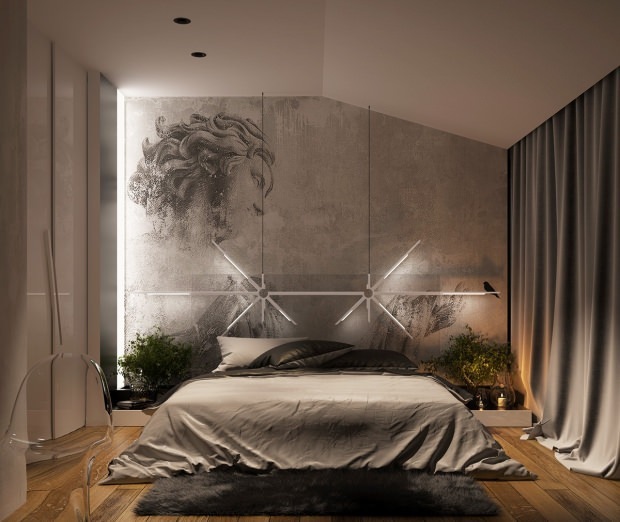 Camera da letto di colore grigio
