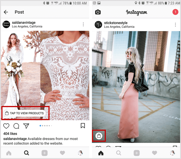Instagram shoppable post shopping bag icona nel feed
