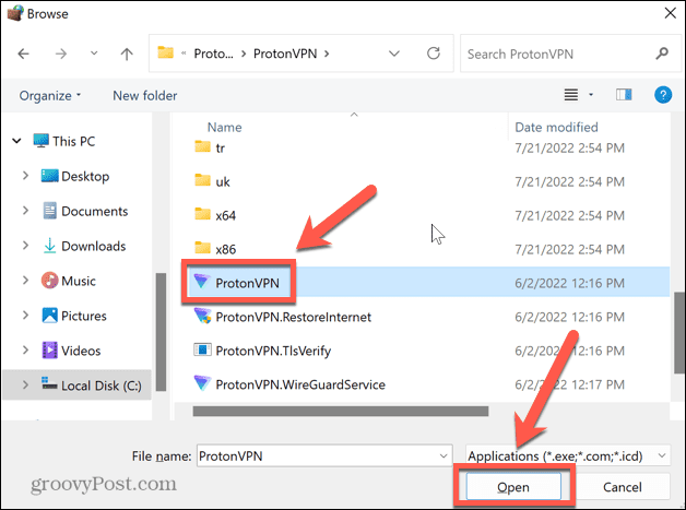 Windows 11 seleziona l'app VPN