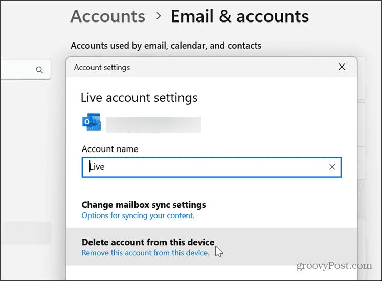 Elimina account e-mail memorizzati 