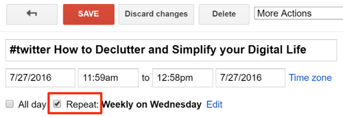 ripeti l'evento di Google Calendar