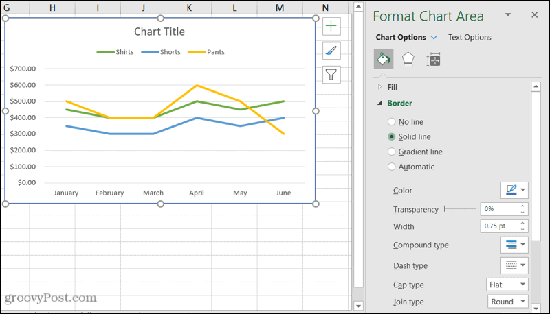 Formatta la barra laterale del grafico in Excel