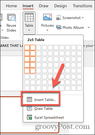 tabella di inserimento powerpoint