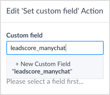 Immettere un nome per creare un nuovo campo personalizzato in ManyChat.